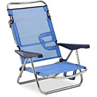 Solenny 50001072720101-Silla de Playa Cama Plegable 4 Posiciones Azul Respaldo Bajo con Asas- 81x62x14 cm…